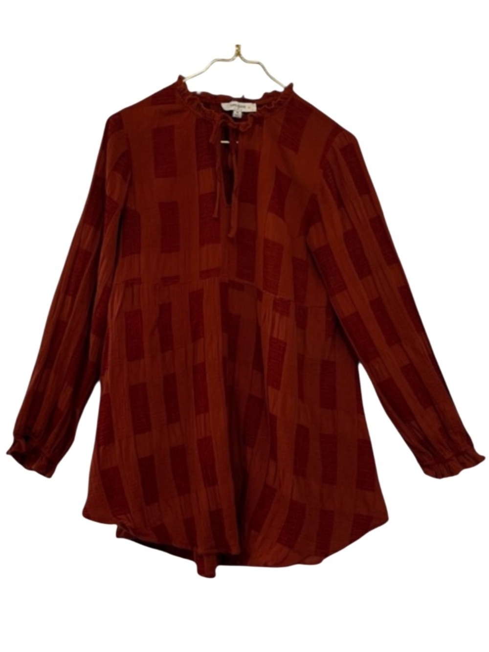 Umgee Chenille Babydoll Tunic Top Dress Rust Split Neck Long Sleeve XL - Picture 4 of 13